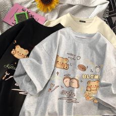 批发精梳纯棉230克 韩版宽松落肩印花短袖T恤夏季上衣设计感小众<b class='q'>街头</b>