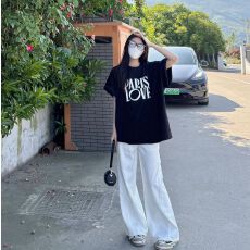 批发精梳纯棉230克 韩版宽松落肩印花短袖T恤夏季上衣设计感小众<b class='q'>街头</b>