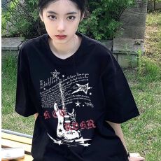 批发精梳纯棉230克 韩版宽松落肩印花短袖T恤夏季上衣设计感小众<b class='q'>街头</b>