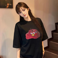 批发精梳纯棉230克 韩版宽松落肩印花短袖T恤夏季上衣设计感小众<b class='q'>街头</b>