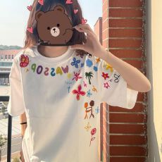 批发精梳纯棉230克 韩版宽松落肩印花短袖T恤夏季上衣设计感小众<b class='q'>街头</b>