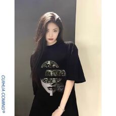 批发精梳纯棉230克 韩版宽松落肩印花短袖T恤夏季上衣设计感小众<b class='q'>街头</b>