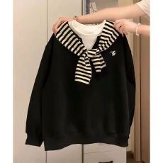 批发高品质春<b class='q'>秋装</b>纯棉华棉韩版拼接假两件刺绣字母+披肩圆领卫衣<b class='q'>大码</b>