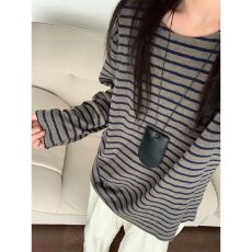 批发高品质  原版做工 2026春秋薄款韩版条纹<b class='q'>打底衫</b>长袖T恤上衣女<b class='q'>大码</b>