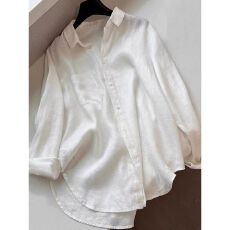 批发高品质 韩版白色长袖POLO领衬衫春秋薄款宽松休闲衬衣外套上衣