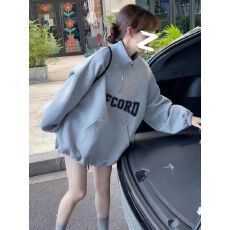 批发高品质~纯棉华棉春秋<b class='q'>装</b>薄款韩版半拉链字母印花长袖卫衣女大码潮