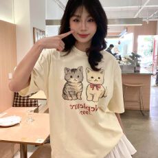 批发精梳纯棉230克】纯棉宽松落肩印花短袖T恤夏季上衣设计感小众<b class='q'>街头</b>