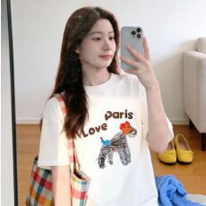 批发精梳纯棉230克韩版纯棉宽松落肩印花短袖T恤夏上衣设计感小众<b class='q'>街头</b>