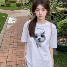 批发精梳纯棉230克韩版纯棉宽松落肩印花短袖T恤夏上衣设计感小众<b class='q'>街头</b>