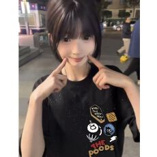 批发精梳纯棉230克韩版纯棉宽松落肩印花短袖T恤夏上衣设计感小众<b class='q'>街头</b>