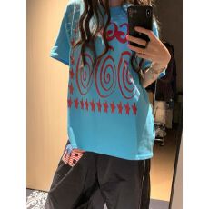 批发精梳纯棉230克韩版纯棉宽松落肩印花短袖T恤夏上衣设计感小众<b class='q'>街头</b>