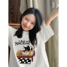 批发精梳纯棉230克韩版纯棉宽松落肩印花短袖T恤夏上衣设计感小众<b class='q'>街头</b>