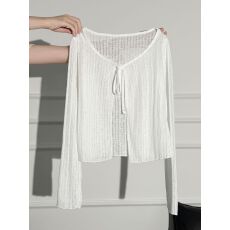 批发韩系<b class='q'>蕾丝</b>木耳边防晒开衫女系带披肩夏季白色外搭透气<b class='q'>罩衫</b>上衣女