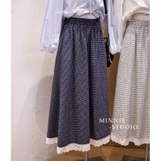 日系蕾丝花边格子半身裙女春夏2026新款松紧腰遮胯显瘦a字长裙子