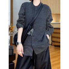 大码女装设计感假两件拼接长袖衬衫早春新款胖mm宽松显瘦气质上衣