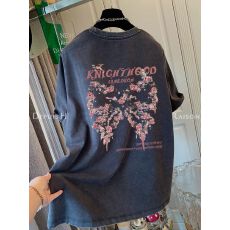 批发大码<b class='q'>女装</b>后包领 韩版洗旧纯棉水洗做旧短袖设计感潮牌情侣上衣T恤