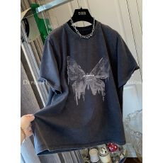 批发大码<b class='q'>女装</b>后包领 韩版洗旧纯棉水洗做旧短袖设计感潮牌情侣上衣T恤