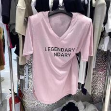 批发<b class='q'>外贸</b>2026夏季韩系宽松新款时尚洋气侧开叉v领垫肩短袖t恤中长款女