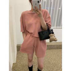 批发韩国chic夏季复古百搭宽松毛边短袖<b class='q'>卫衣</b>+松紧腰系带阔腿短裤<b class='q'>套装</b>