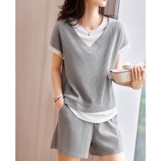 批发2026夏季新款<b class='q'>休闲</b>运动服<b class='q'>套装</b>女夏新款宽松假两件T恤短裤两件套