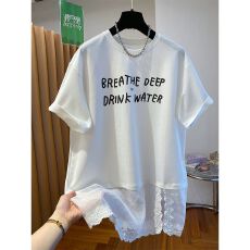 批发原版质量 大码女装韩版中长款拼接网纱拼接短袖<b class='q'>t</b><b class='q'>恤</b>女夏季2026新款