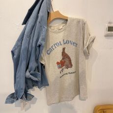 批发精梳纯棉230克纯棉宽松落肩印花短袖T恤夏上衣设计感小众<b class='q'>街头</b>大码