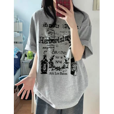 批发精梳纯棉230克纯棉宽松落肩印花短袖T恤夏上衣设计感小众<b class='q'>街头</b>大码