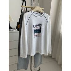 批发韩系百搭纯棉长袖T恤衫女秋季设计感明线插肩袖上衣大码胖mm300斤