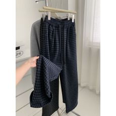 批发韩版薄款复古格子裤<b class='q'>女</b>秋高腰宽松百搭直筒休闲裤子<b class='q'>大码</b>胖mm300斤