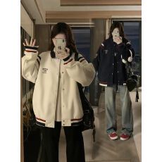 批发学院风春秋长袖外套<b class='q'>女</b>新款运动夹克学生减龄撞色<b class='q'>开衫</b>上衣服棒球服
