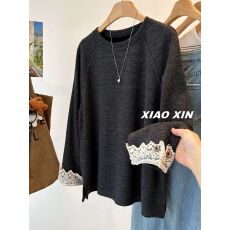 批发德绒复真超特<b class='q'>大码</b>300斤韩版百搭蕾丝花边袖宽松加绒卫衣女T恤上衣