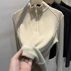 批发双面德绒秋冬款设计感气质百搭拼接半拉链立领卫衣保暖女打底衫