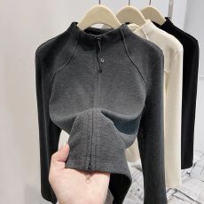 批发双面德绒秋冬款设计感气质百搭双拉链半高领保暖开衫外套卫衣女