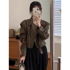 批发短款皮衣外套女<b class='q'>春秋</b>韩系时尚皮衣气质翻领小个子PU皮显瘦百搭夹克