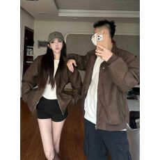 批发情侣装美式复古棕色<b class='q'>皮衣</b>夹克2026秋冬新款小众高级感潮牌宽松<b class='q'>外套</b>