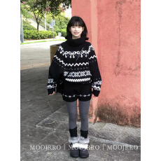 批发美式复古费尔岛高领毛衣外套针织上衣女短裤套装