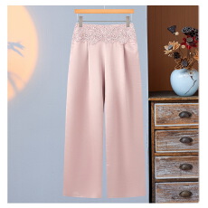 批发2025夏季新款松紧裤头拼接蕾丝花边国风阔腿裤休闲显瘦直筒裤子女