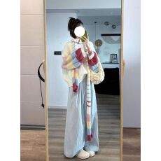 批发温柔风减龄多巴胺彩虹条纹针织长袖上衣女秋季休闲百搭长裤两件套