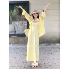 批发夏季港式女装POLO领长袖衬衫<b class='q'>外套</b>上衣吊带<b class='q'>连衣裙</b>鱼尾长裙两件套