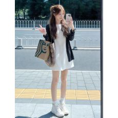 批发简约时尚纯色无袖背心<b class='q'>连衣裙</b>女装夏季新款外搭防晒开衫上衣两件套