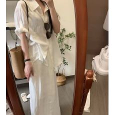 批发法式老钱风白色<b class='q'>套装</b>女款2026年夏季气质简约白色衬衣半身裙两件套