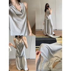 批发松弛荡领无袖背心上衣两件套拖地休闲裤套装<b class='q'>女</b>2026夏季时尚新款