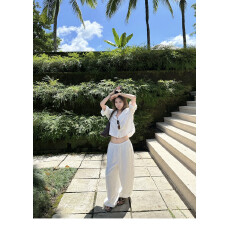 2026夏季新款时尚百搭休闲宽松老钱风衬衫衬衣女夏季阔腿长裤套装