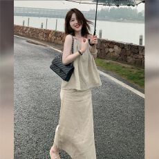 批发<b class='q'>夏</b>季新款2026新款小个子无袖吊带上衣女装高腰包臀半身裙长裙套装