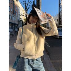 批发冬季新款年轻时尚环保毛毛百搭<b class='q'>外套</b>女装短款小个子针织袖<b class='q'>长袖</b>上衣