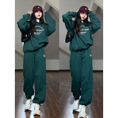 批发2024美式复古休闲运动服套装女<b class='q'>春</b>秋季学生跑步宽松卫衣卫裤两件套