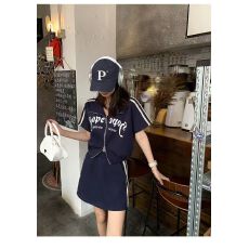 批发2026爆款流行夏新款显瘦运动风休闲半裙两件套蓝色短袖时髦套装<b class='q'>女</b>