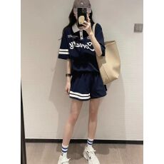 批发时尚洋气运动<b class='q'>套装</b>女夏季学生韩版宽松polo短袖<b class='q'>短裤</b>休闲两件套跑步