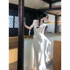 批发氛围感晕染提花连衣<b class='q'>裙</b>女荷叶边收腰显瘦鱼尾长<b class='q'>裙</b>