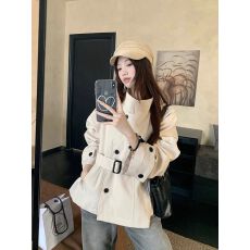 批发慵懒气质高级感短款<b class='q'>风衣</b>外套女2025年秋季新款英伦风立领收腰上衣